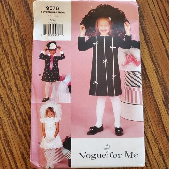 90s Vogue Pattern 9576 Toddler Girls A Line Dress Above Knee Princess 2 3 4 - Picture 2 of 3
